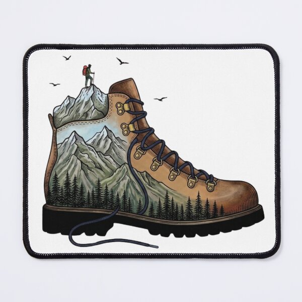 Item preview, Surreal Hiking Boot Mountain Landscape Vintage  designed and sold by GabeMountainArt.