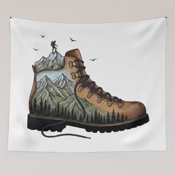 Item preview, Surreal Hiking Boot Mountain Landscape Vintage  designed and sold by GabeMountainArt.