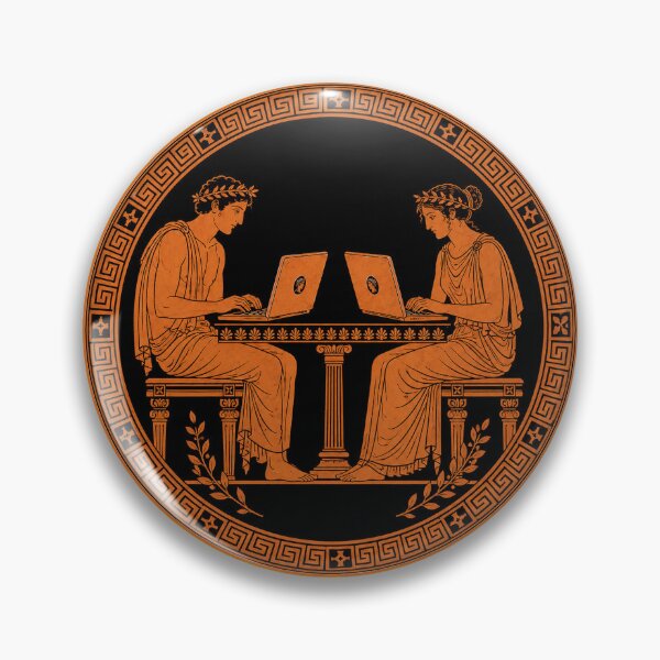 Item preview, Classical Greek Couple Using Laptops Facing Each Other on Ancient Vase Motif designed and sold by portokalis.