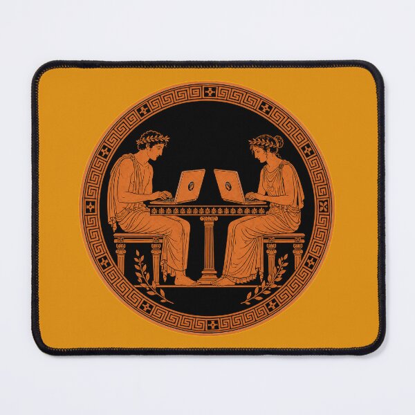 Item preview, Classical Greek Couple Using Laptops Facing Each Other on Ancient Vase Motif designed and sold by portokalis.