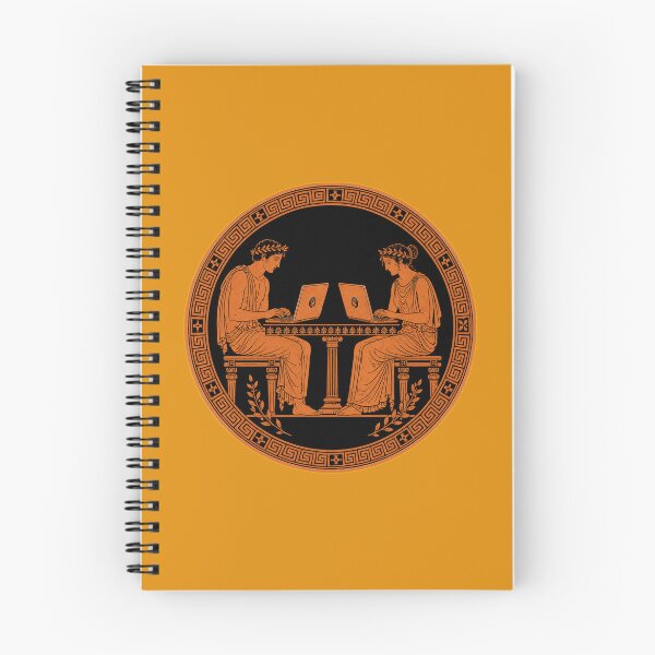 Item preview, Classical Greek Couple Using Laptops Facing Each Other on Ancient Vase Motif designed and sold by portokalis.