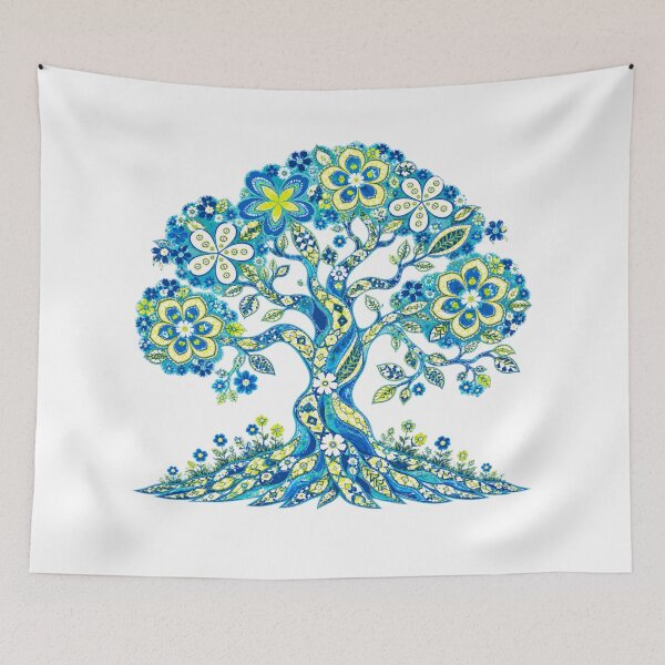 Item preview, Blue & Yellow Floral Tree of Life – Vibrant Folk Art designed and sold by Awarrie.