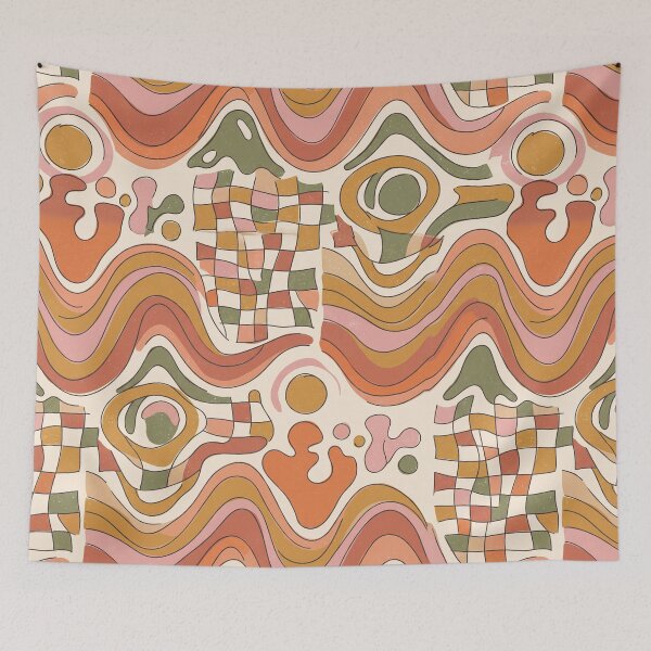 Item preview, Retro Groovy Pattern of 70s Waves and Abstract Squares designed and sold by Pattique.