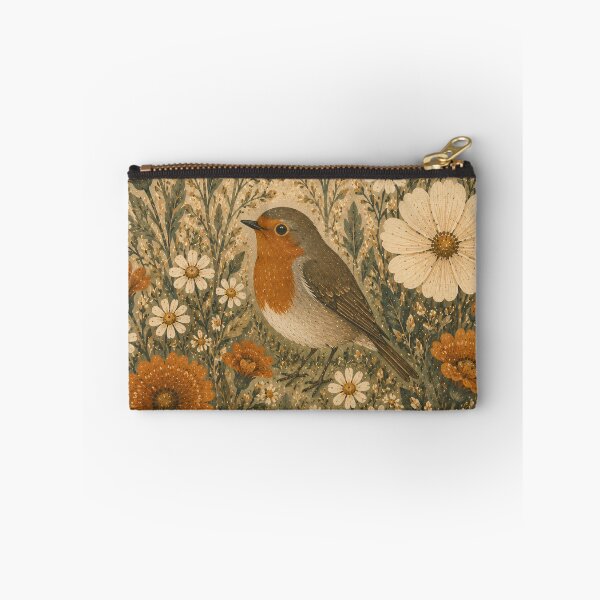 Item preview, Robin Red Breast with Wildflowers Vintage Botanical designed and sold by Jozefin's Studio.
