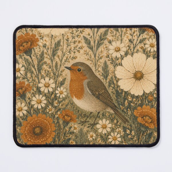 Item preview, Robin Red Breast with Wildflowers Vintage Botanical designed and sold by Jozefin's Studio.