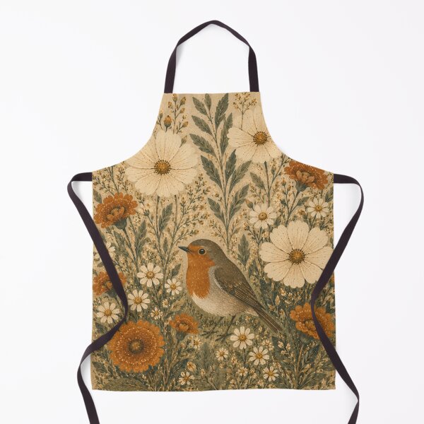 Item preview, Robin Red Breast with Wildflowers Vintage Botanical designed and sold by Jozefin's Studio.