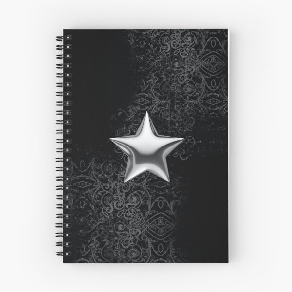 Item preview, Silver Chrome Star Gothic Damask - Y2K Cyber Goth Print designed and sold by BrontesWhimsyStore.