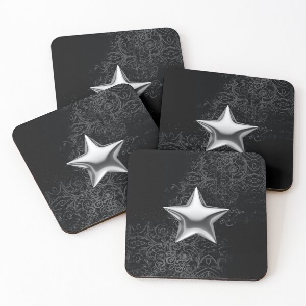 Item preview, Silver Chrome Star Gothic Damask - Y2K Cyber Goth Print designed and sold by BrontesWhimsyStore.