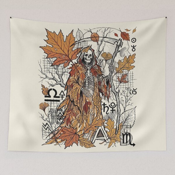 Item preview, Autumn Death - Gothic Grim Reaper Fall Astrology Foliage Art designed and sold by FreiherrPK.