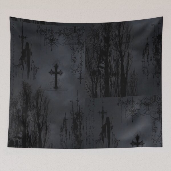 Item preview, Cyber Sigilism Gothic Forest Cross - Dark Aesthetic Mall Goth Script Graphic designed and sold by BrontesWhimsyStore.
