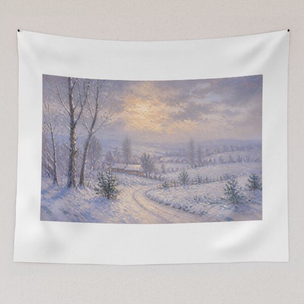 Item preview, Impressionist Winter Snow Landscape Sunset Oil Painting Wall Art Print designed and sold by Wandered North.