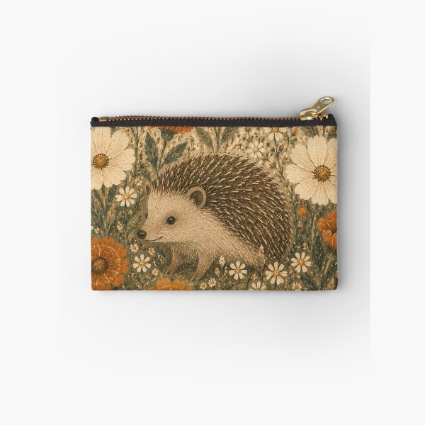 Item preview, Hedgehog In Wildflowers - Cream Cosmos And Terracotta Marigold Folk Art designed and sold by Jozefin's Studio.