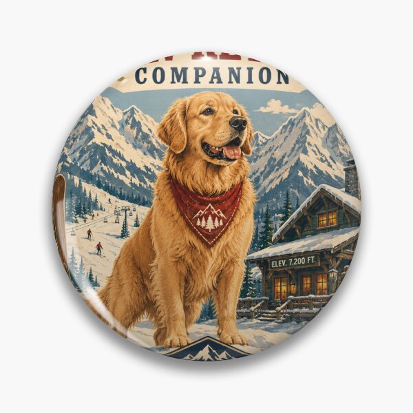 Item preview, Apres-Ski Golden Retriever 1950s Poster Art designed and sold by A Light Worker.