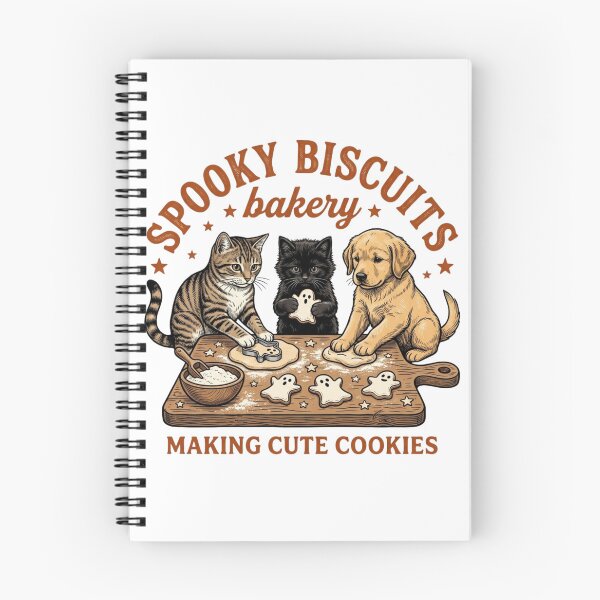 Item preview, Spooky Biscuits Bakery Cute Cats and Golden Puppy Making Cookies Graphic designed and sold by KreatoLab.