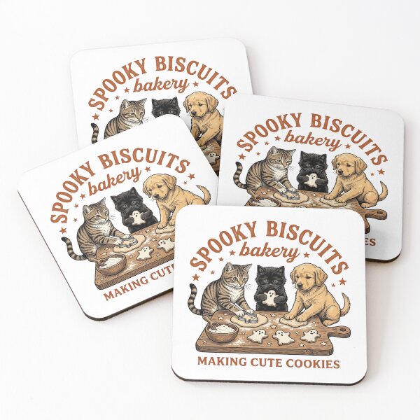 Item preview, Spooky Biscuits Bakery Cute Cats and Golden Puppy Making Cookies Graphic designed and sold by KreatoLab.