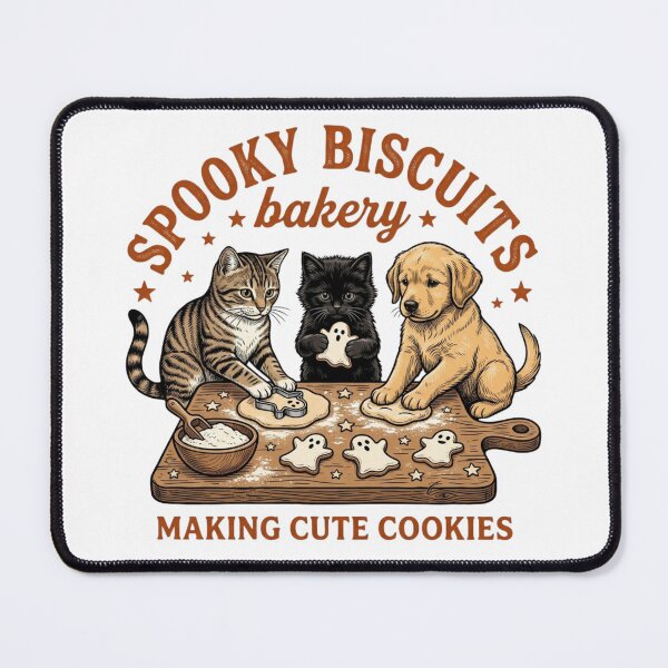 Item preview, Spooky Biscuits Bakery Cute Cats and Golden Puppy Making Cookies Graphic designed and sold by KreatoLab.