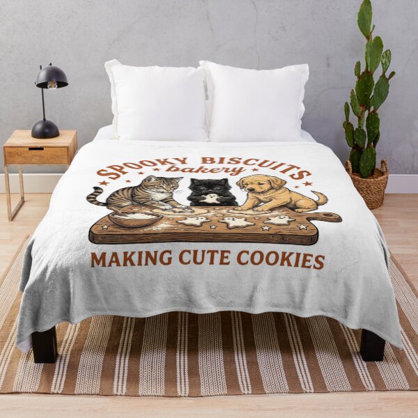 Item preview, Spooky Biscuits Bakery Cute Cats and Golden Puppy Making Cookies Graphic designed and sold by KreatoLab.