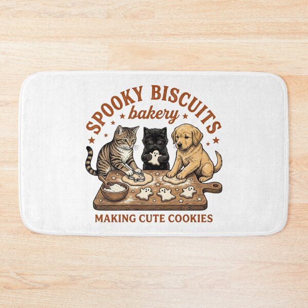 Item preview, Spooky Biscuits Bakery Cute Cats and Golden Puppy Making Cookies Graphic designed and sold by KreatoLab.