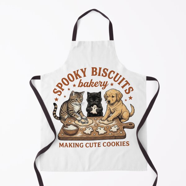 Item preview, Spooky Biscuits Bakery Cute Cats and Golden Puppy Making Cookies Graphic designed and sold by KreatoLab.
