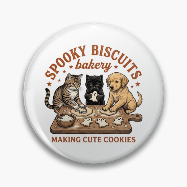 Item preview, Spooky Biscuits Bakery Cute Cats and Golden Puppy Making Cookies Graphic designed and sold by KreatoLab.