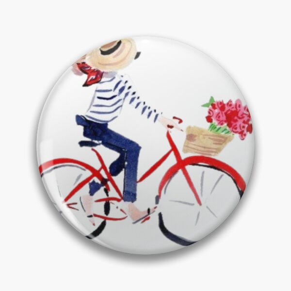 Item preview, French Style Girl on Red Bike with Flower Basket Watercolor Illustration designed and sold by MindMakerStudio.