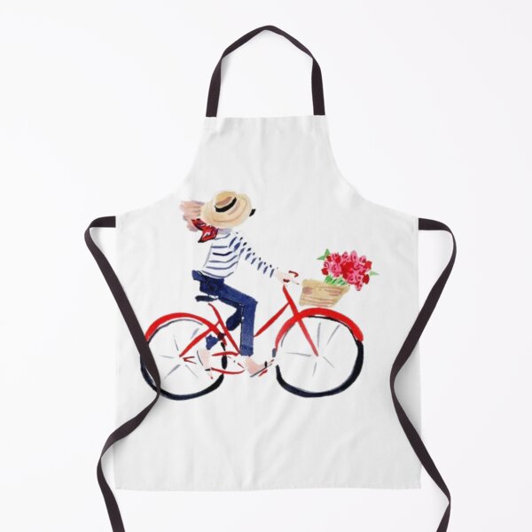 Item preview, French Style Girl on Red Bike with Flower Basket Watercolor Illustration designed and sold by MindMakerStudio.