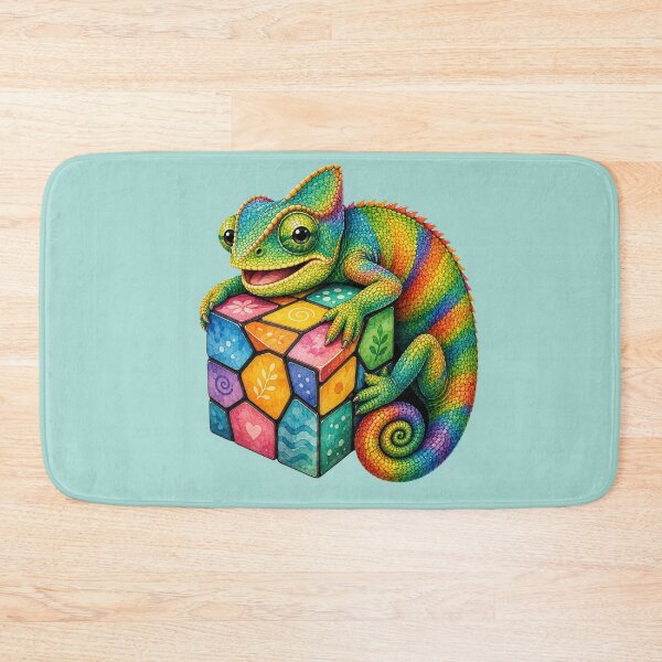 Item preview, Cute Colorful Chameleon with Puzzle Cube Watercolor Art designed and sold by GusiaTreasures.
