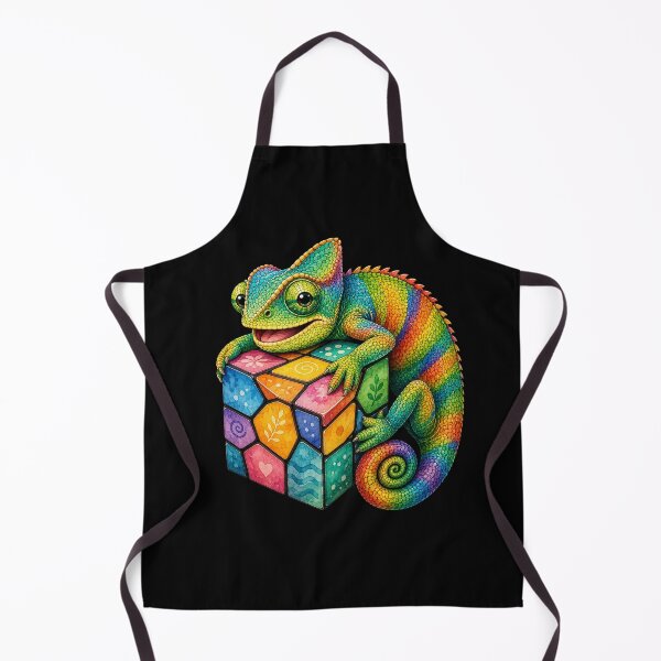 Item preview, Cute Colorful Chameleon with Puzzle Cube Watercolor Art designed and sold by GusiaTreasures.
