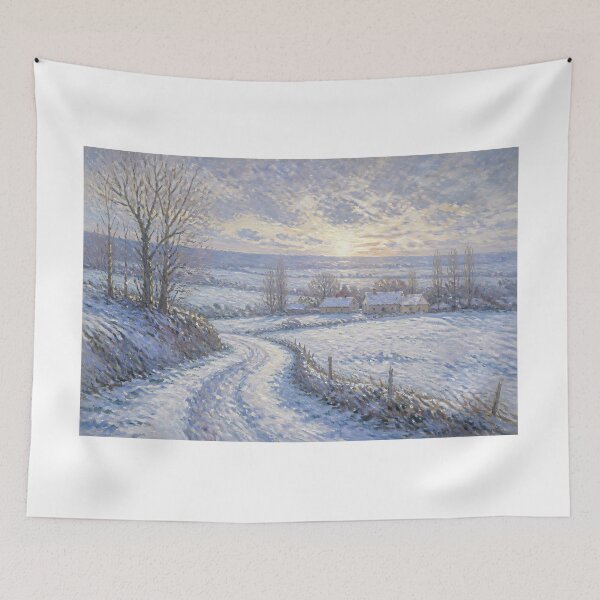 Item preview, Impressionist Snowy Country Road Winter Landscape Oil Painting Poster designed and sold by Wandered North.