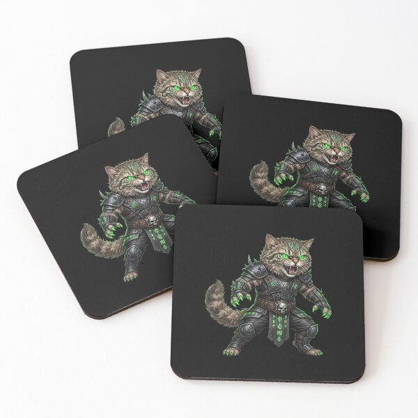 Item preview, Runic Cat Warrior - Dark Fantasy Armored Cat with Green Magic designed and sold by TOOBIC.