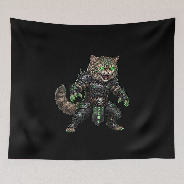 Item preview, Runic Cat Warrior - Dark Fantasy Armored Cat with Green Magic designed and sold by TOOBIC.