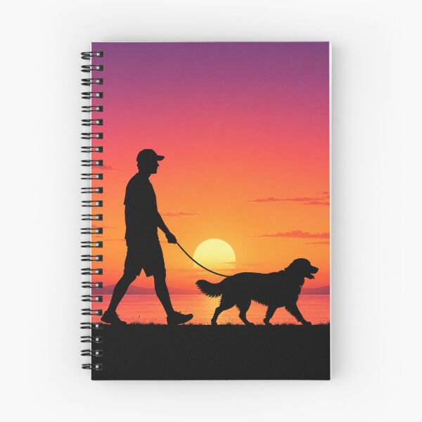 Item preview, Sunset Silhouette Owner and Golden Retriever Walk designed and sold by A Light Worker.