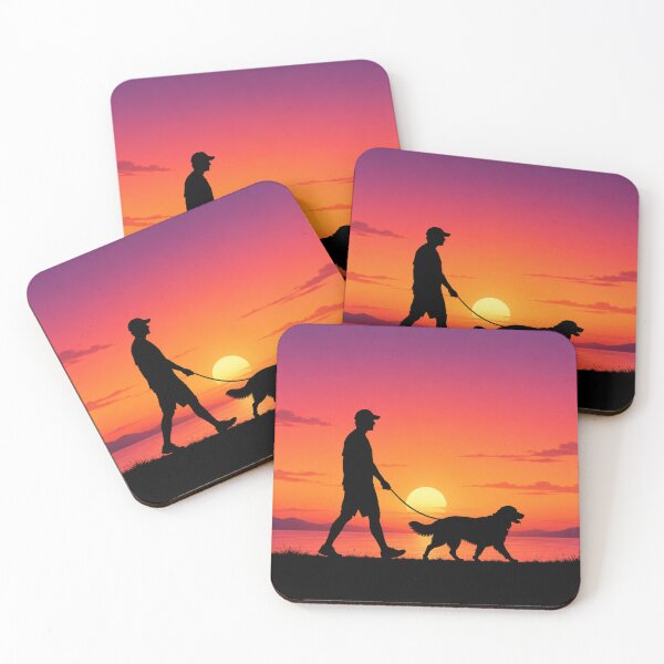 Item preview, Sunset Silhouette Owner and Golden Retriever Walk designed and sold by A Light Worker.