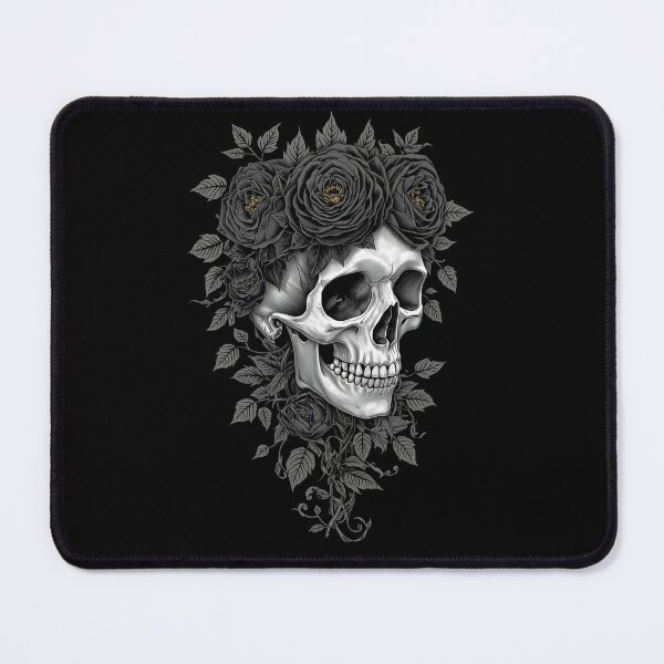 Item preview, Gothic Human Skull Crowned With Dark Black Roses designed and sold by LOL-N-LIFESTYLE.