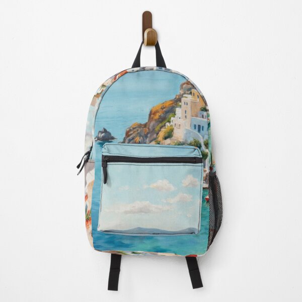 Item preview, Santorini Mediterranean Coastal Oil Painting Art Print designed and sold by adlkh.