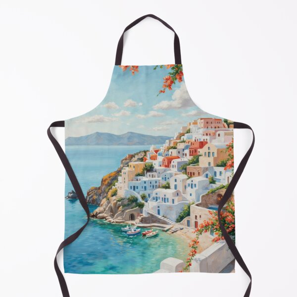 Item preview, Santorini Mediterranean Coastal Oil Painting Art Print designed and sold by adlkh.