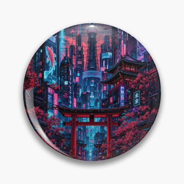 Item preview, Cyberpunk Tokyo Futuristic Cityscape Crimson Moon Neon Art designed and sold by vekotpu.