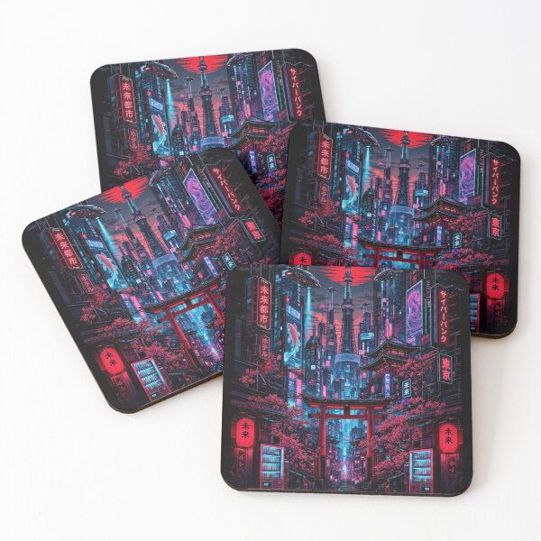 Item preview, Cyberpunk Tokyo Futuristic Cityscape Crimson Moon Neon Art designed and sold by vekotpu.