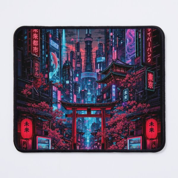 Item preview, Cyberpunk Tokyo Futuristic Cityscape Crimson Moon Neon Art designed and sold by vekotpu.