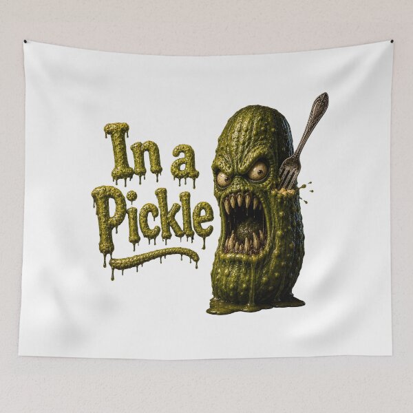 Item preview, In a Pickle - Funny Scary Monster Pickle with Fork Horror Comedy Food designed and sold by HorrorWorldWeb.