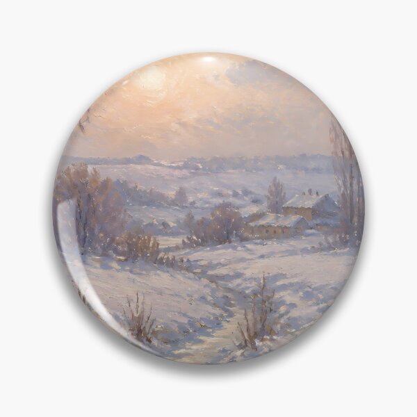 Item preview, Impressionist Winter Stream and Birch Trees Golden Sunset Oil Painting Print designed and sold by Wandered North.
