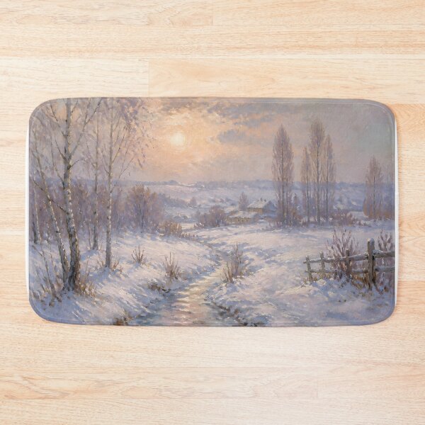 Item preview, Impressionist Winter Stream and Birch Trees Golden Sunset Oil Painting Print designed and sold by Wandered North.