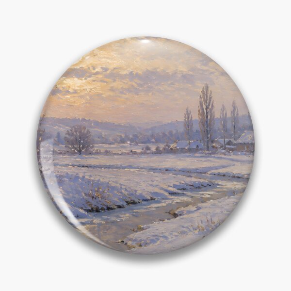Item preview, Monet Style Golden Sunset Winter River Countryside Fine Art Oil Painting Poster designed and sold by Wandered North.