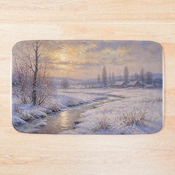 Item preview, Monet Style Golden Sunset Winter River Countryside Fine Art Oil Painting Poster designed and sold by Wandered North.
