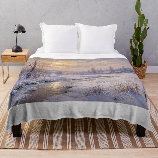 Item preview, Monet Style Golden Sunset Winter River Countryside Fine Art Oil Painting Poster designed and sold by Wandered North.