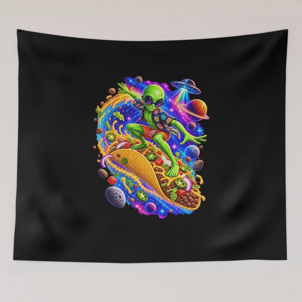 Item preview, Funny Alien Taco Space Surfer Art designed and sold by elderberry.