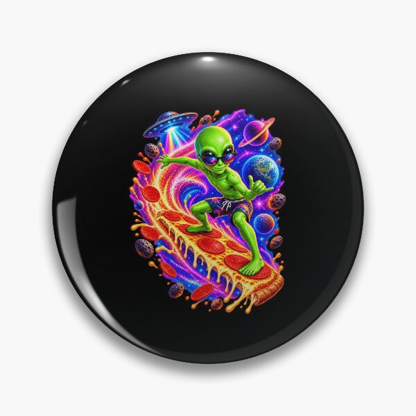 Item preview, Funny Alien Pizza Space Surfer Art designed and sold by elderberry.