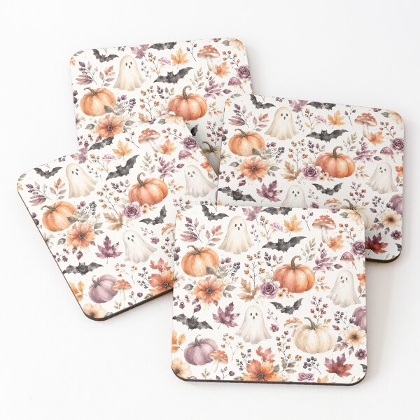 Item preview, Cozy Watercolor Autumn Halloween Pattern – Ghosts Pumpkins Bats Mushrooms designed and sold by DreamPixelPrint.