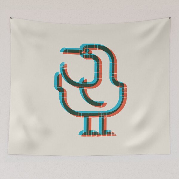 Item preview, Morning Wind — Cormorant | Geometric Bird Illustration - carmine and turquoise designed and sold by POCOmuchoStudio.