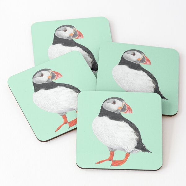 Item preview, Puffin pastel art on mint green background designed and sold by IslesArt.